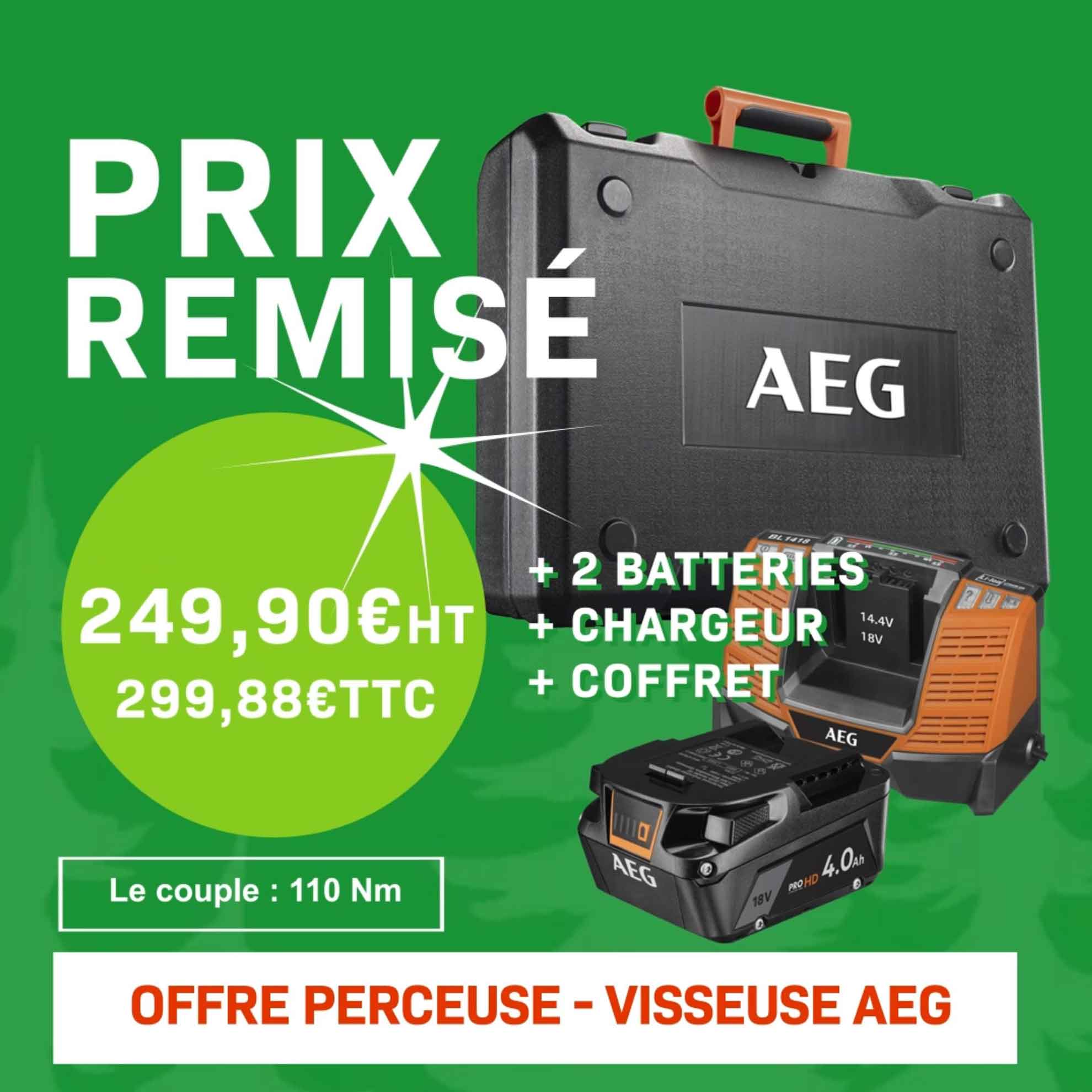 Perceuse / Visseuse AEG - 18 V + 2 Batteries + 1 Chargeur + 1 Coffret de  rangement